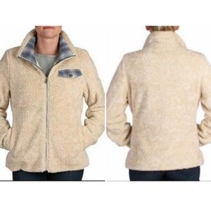 Pendleton Sherpa Cream Zip Jacket Blue Plaid Accents XL Gorpcore cozy